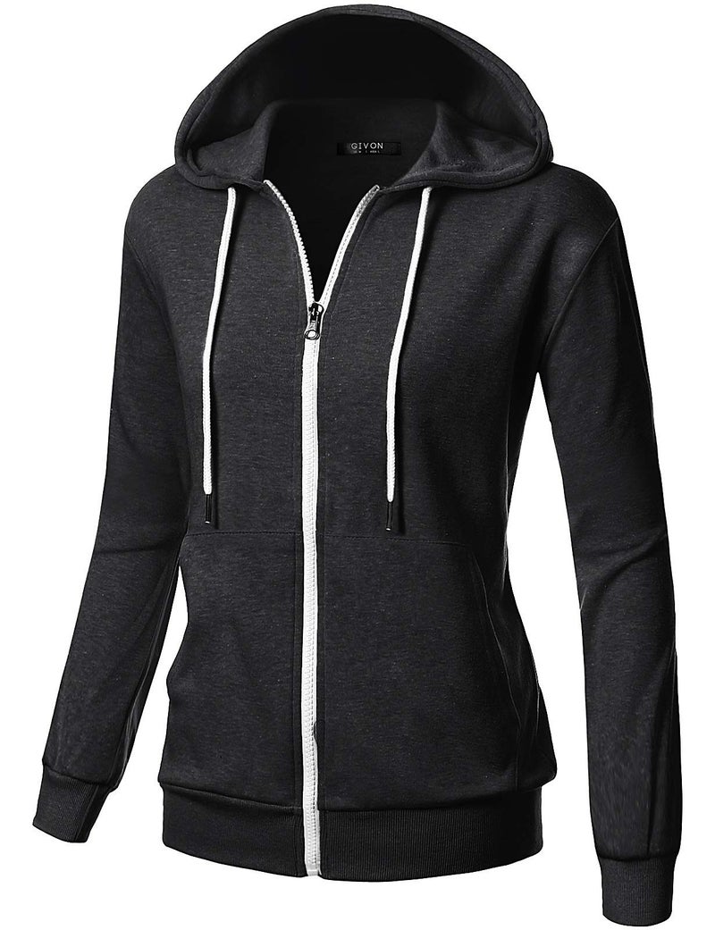 GIVON Women's Lightweight Zip Up Hoodie â€“ Long Sleeve Thin Casual Hooded Jacket, Plus DCF200-CHARCOAL-2XL - Image 1